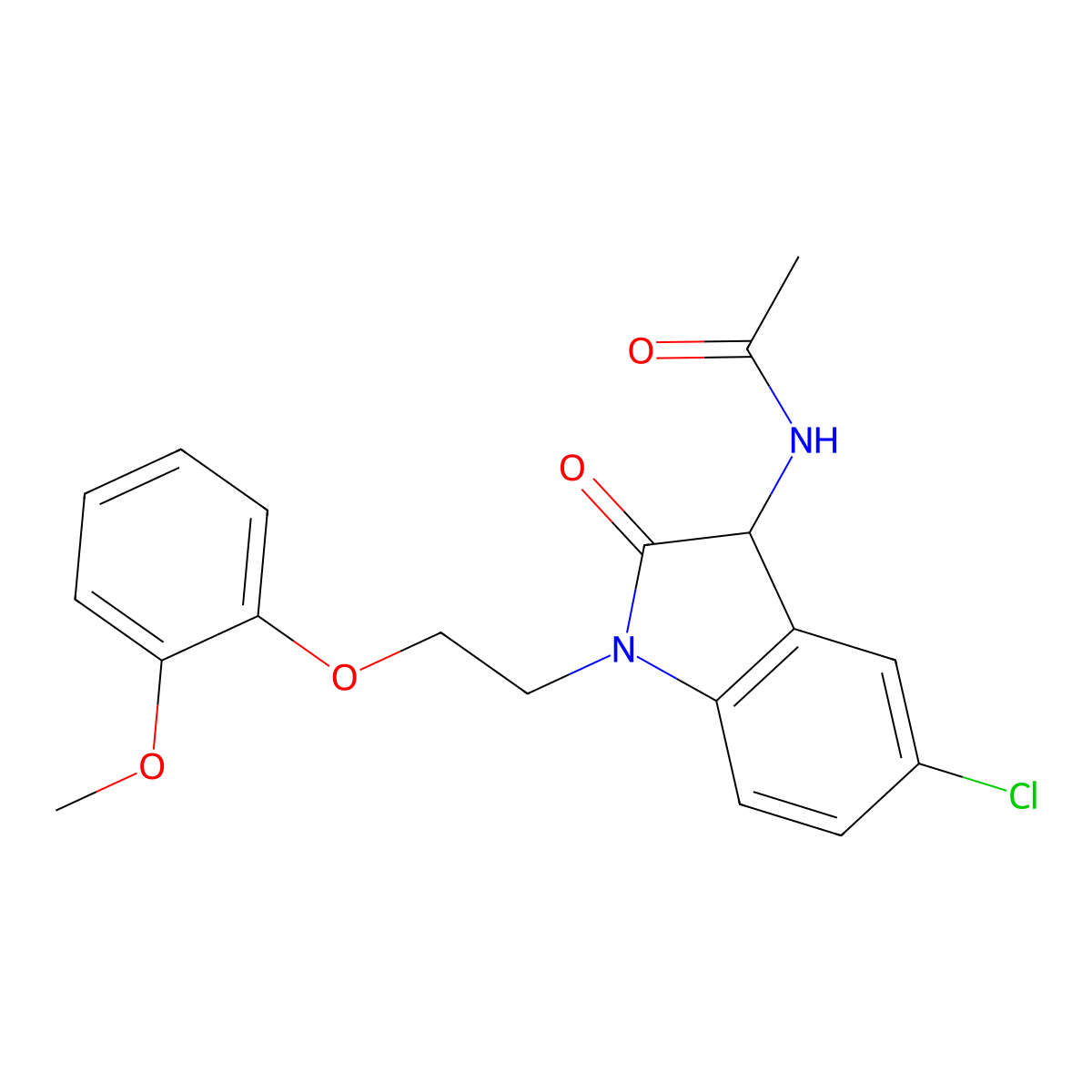 N-(5-chloro-1-(2-(2-methoxyphenoxy)ethyl)-2-oxoindolin-3-yl)acetamide molecular structure, CAS 1009415-85-3