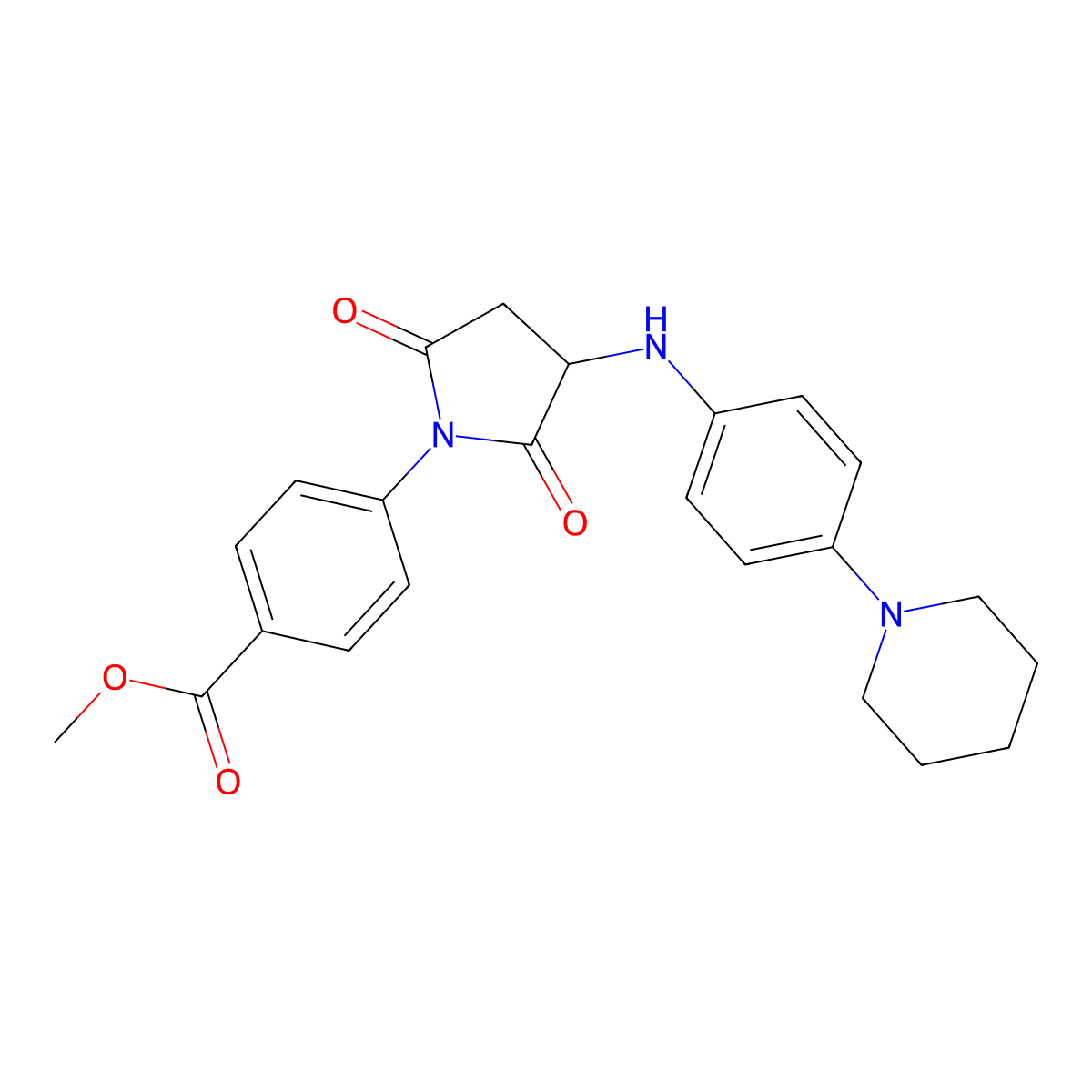 Methyl 4-(2,5-dioxo-3-{[4-(piperidin-1-yl)phenyl]amino}pyrrolidin-1-yl)benzoate molecular structure, CAS 1009417-21-3