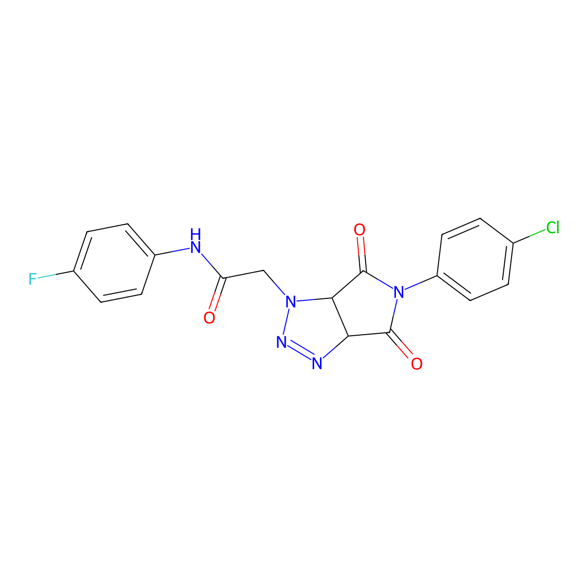 2-(5-(4-chlorophenyl)-4,6-dioxo-4,5,6,6a-tetrahydropyrrolo[3,4-d][1,2,3]triazol-1(3aH)-yl)-N-(4-fluorophenyl)acetamide molecular structure, CAS 1009419-19-5