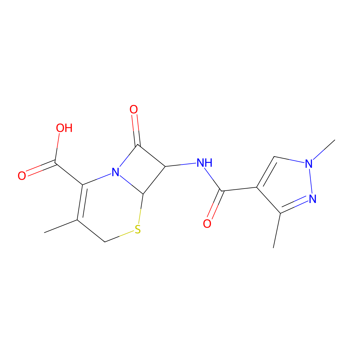7-{[(1,3-dimethyl-1H-pyrazol-4-yl)carbonyl]amino}-3-methyl-8-oxo-5-thia-1-azabicyclo[4.2.0]oct-2-ene-2-carboxylic acid molecular structure, CAS 1009428-26-5
