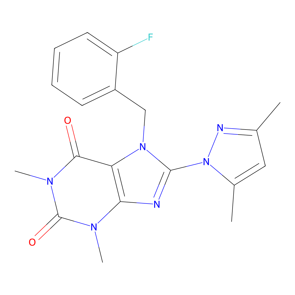 8-(3,5-dimethyl-1H-pyrazol-1-yl)-7-(2-fluorobenzyl)-1,3-dimethyl-1H-purine-2,6(3H,7H)-dione molecular structure, CAS 1009437-21-1