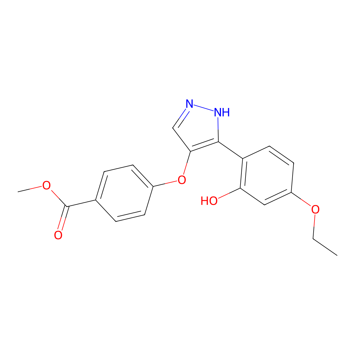 methyl 4-{[3-(4-ethoxy-2-hydroxyphenyl)-1H-pyrazol-4-yl]oxy}benzoate molecular structure, CAS 1009441-44-4