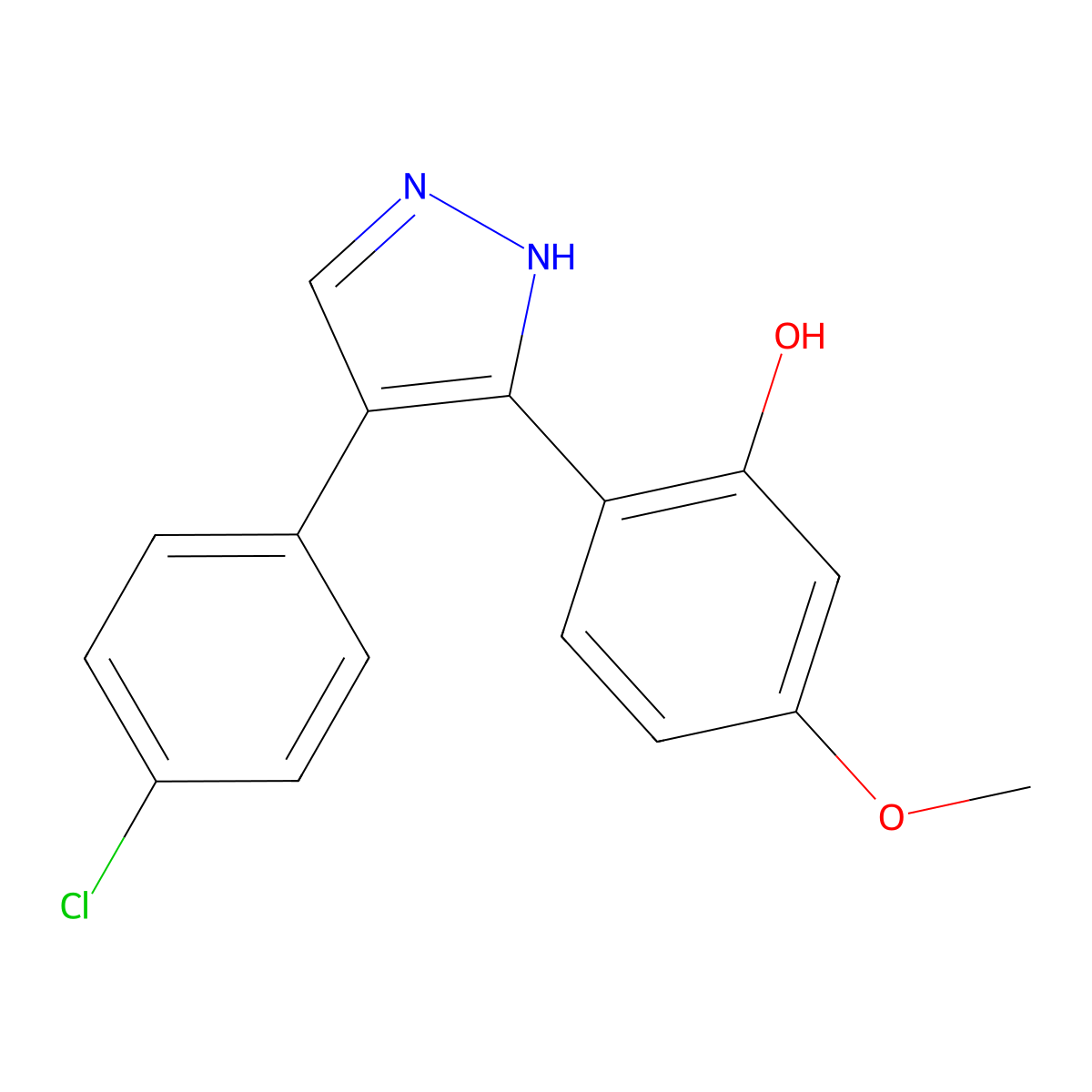 2-[4-(4-chlorophenyl)-1H-pyrazol-3-yl]-5-methoxyphenol molecular structure, CAS 1009441-82-0