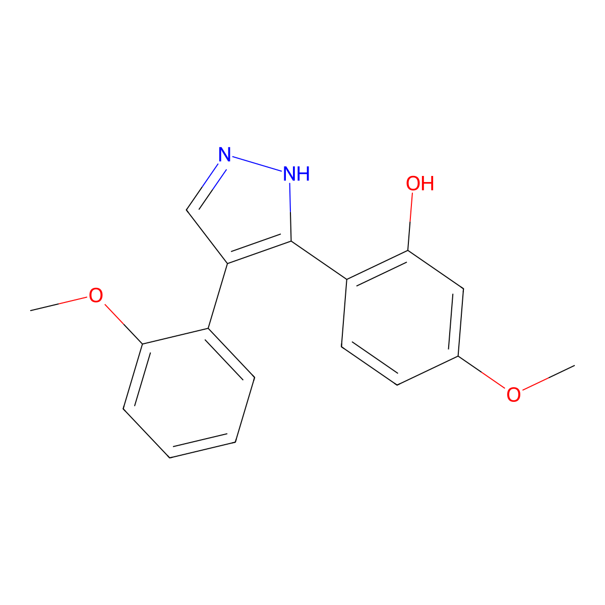 5-methoxy-2-(4-(2-methoxyphenyl)-1H-pyrazol-3-yl)phenol molecular structure, CAS 1009442-28-7