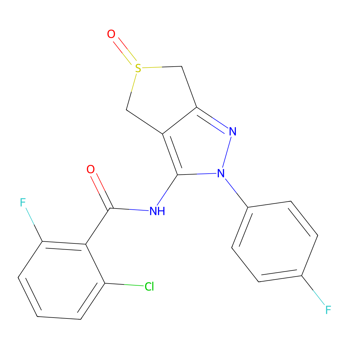 2-chloro-6-fluoro-N-[2-(4-fluorophenyl)-5-oxo-4,6-dihydrothieno[3,4-c]pyrazol-3-yl]benzamide molecular structure, CAS 1009459-54-4