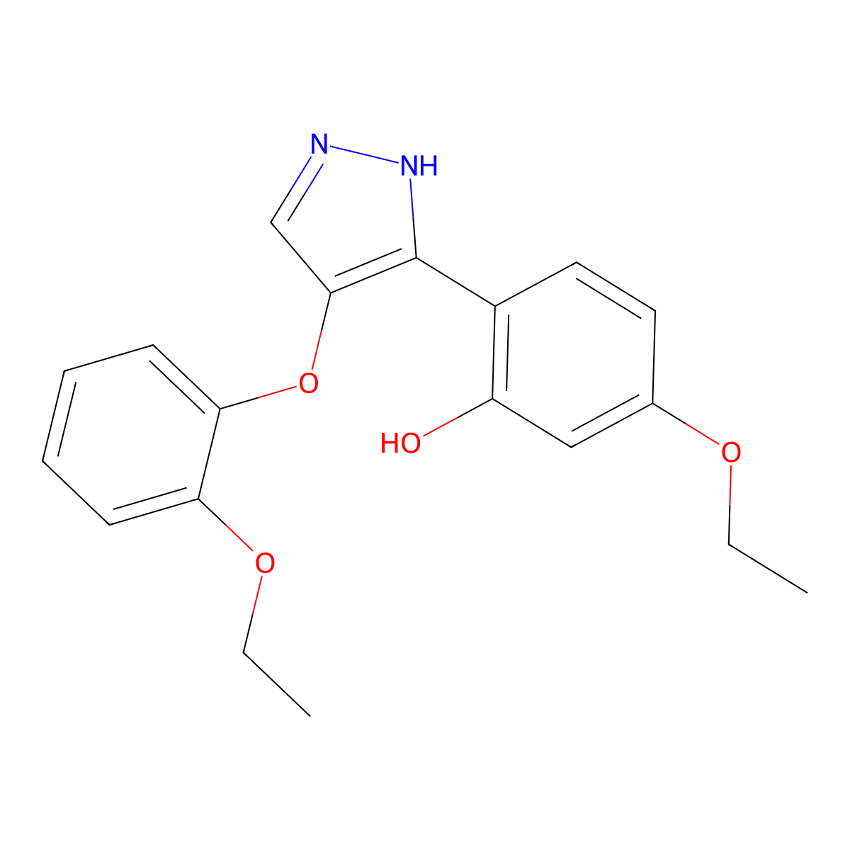 3-Ethoxy-6-[4-(2-ethoxyphenoxy)-1,2-dihydropyrazol-3-ylidene]-1-cyclohexa-2,4-dienone molecular structure, CAS 1009469-07-1