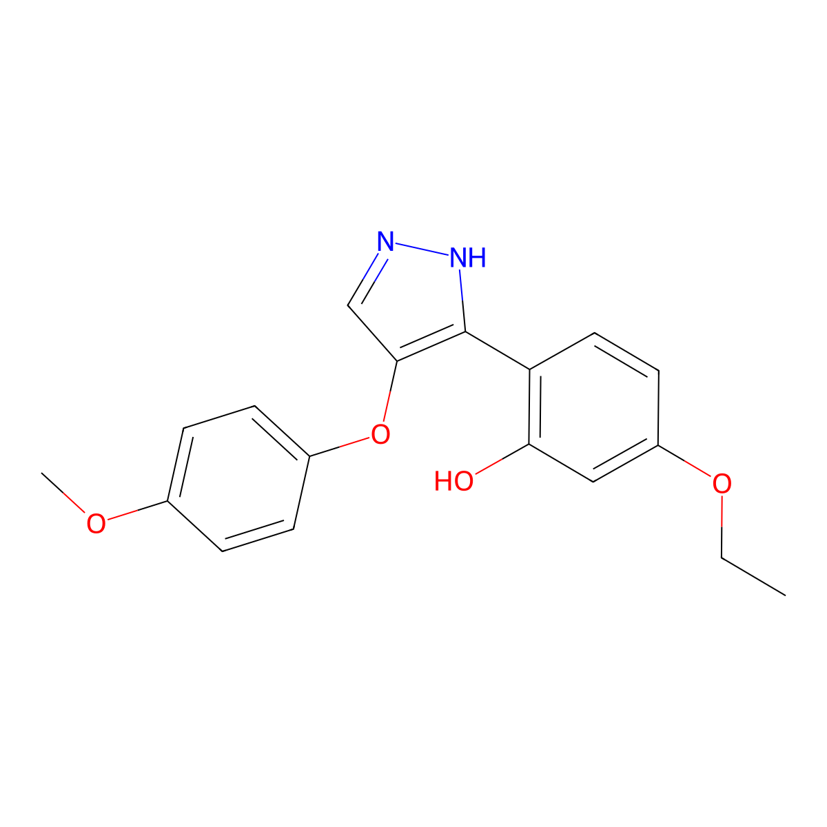 5-ethoxy-2-(4-(4-methoxyphenoxy)-1H-pyrazol-3-yl)phenol molecular structure, CAS 1009469-88-8