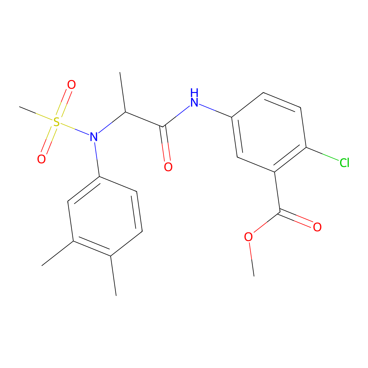 methyl 2-chloro-5-{[N-(3,4-dimethylphenyl)-N-(methylsulfonyl)alanyl]amino}benzoate molecular structure, CAS 1009483-20-8