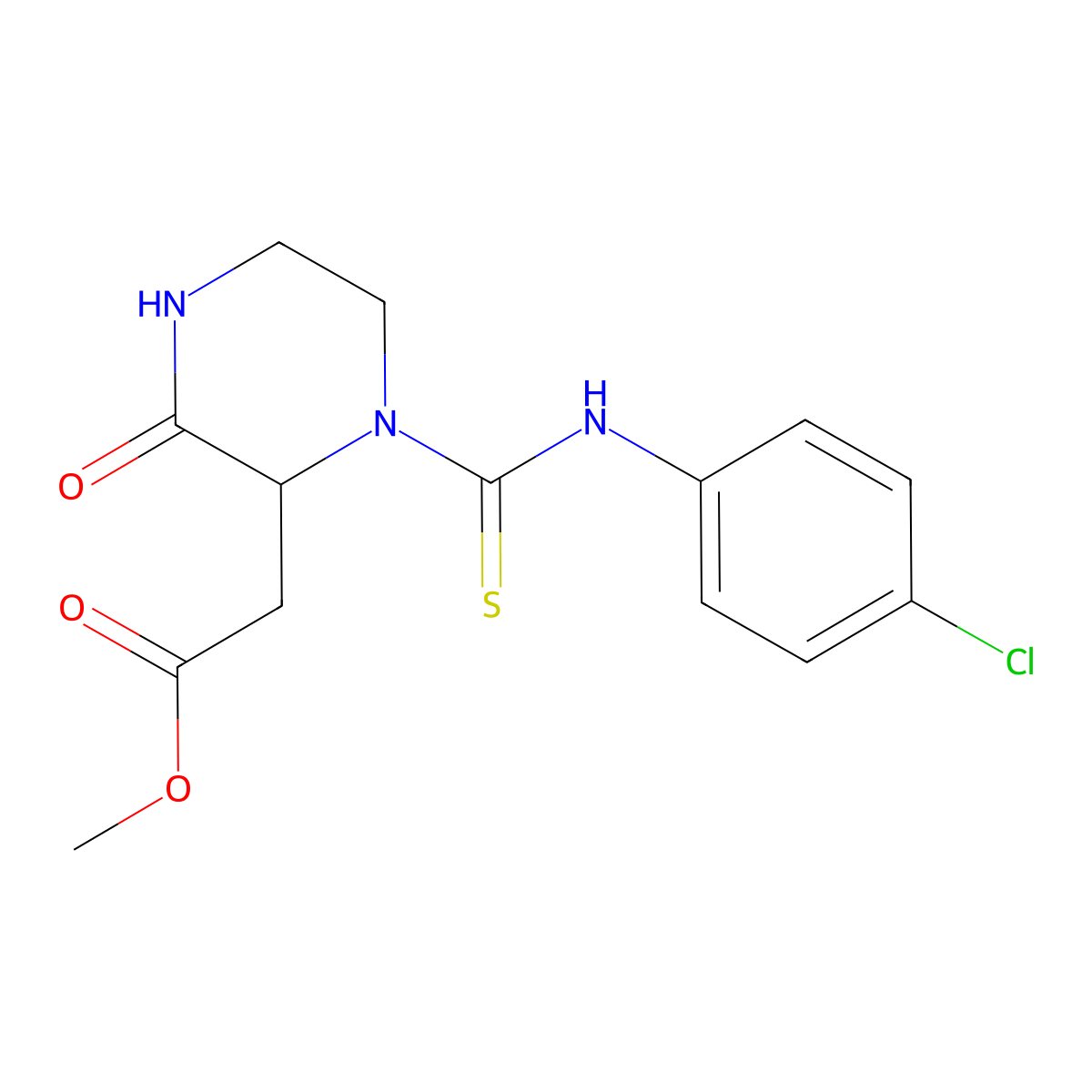 Methyl (1-{[(4-chlorophenyl)amino]carbonothioyl}-3-oxo-2-piperazinyl)acetate molecular structure, CAS 1009488-96-3