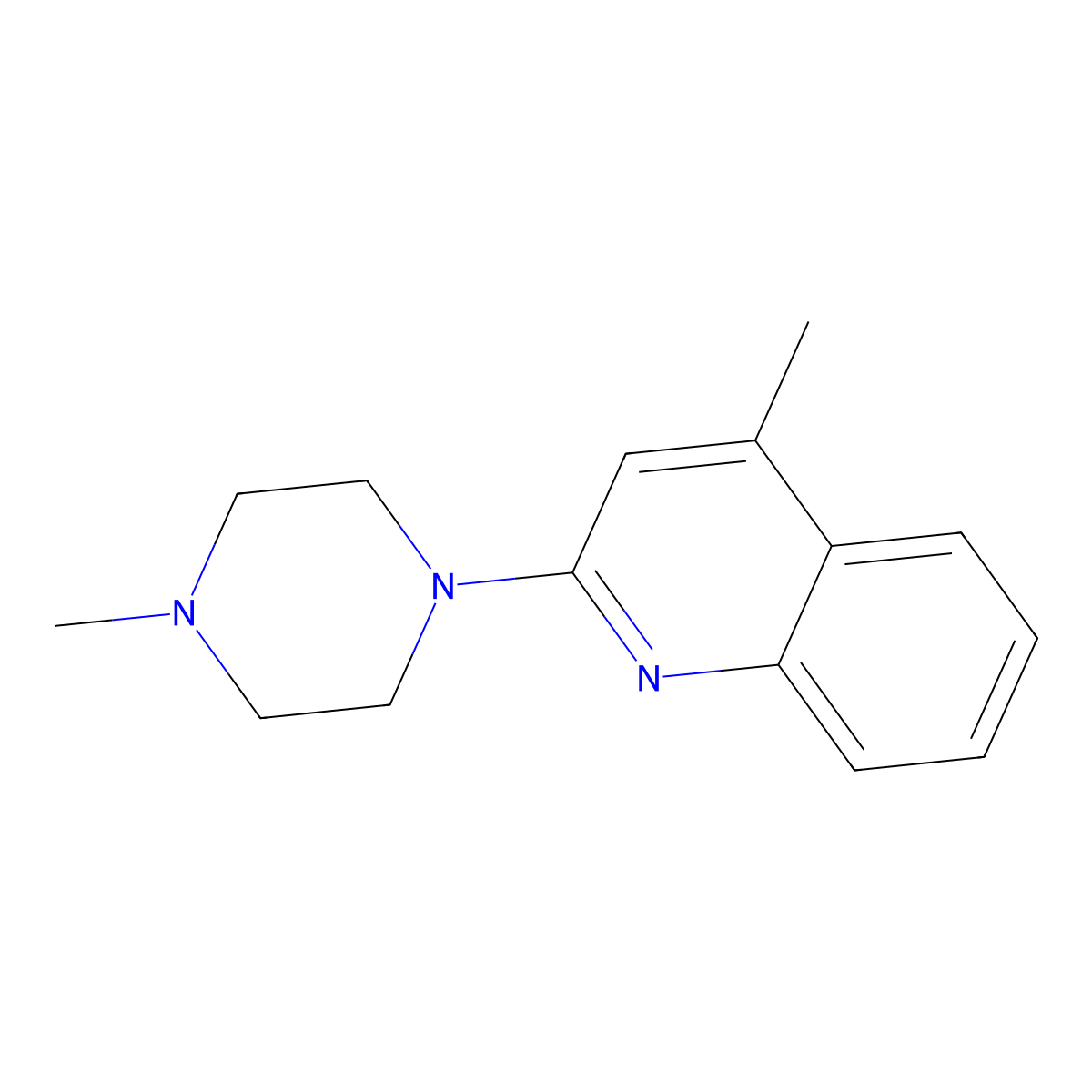 4-Methyl-2-(4-methylpiperazin-1-yl)quinoline molecular structure, CAS 100949-89-1