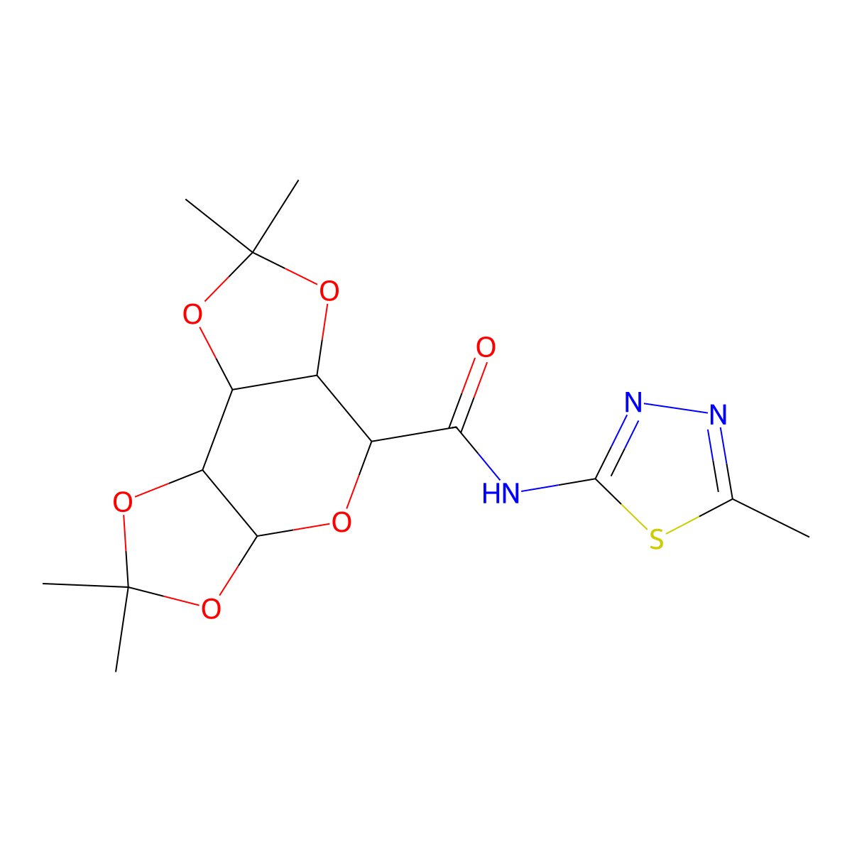 2,2,7,7-tetramethyl-N-(5-methyl-1,3,4-thiadiazol-2-yl)tetrahydro-3aH-bis([1,3]dioxolo)[4,5-b:4',5'-d]pyran-5-carboxamide molecular structure, CAS 1009493-39-3