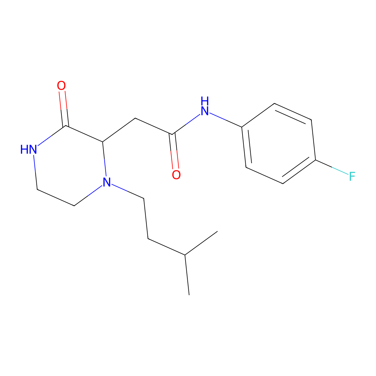 N-(4-fluorophenyl)-2-[1-(3-methylbutyl)-3-oxopiperazin-2-yl]acetamide molecular structure, CAS 1009496-57-4