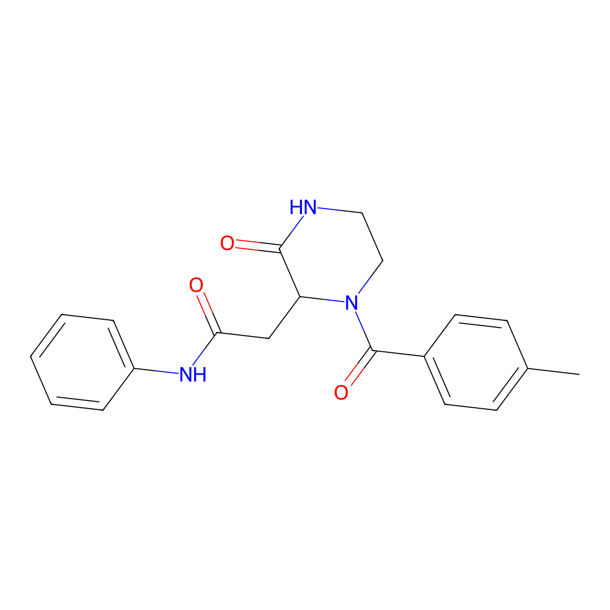 2-[1-(4-methylbenzoyl)-3-oxopiperazin-2-yl]-N-phenylacetamide molecular structure, CAS 1009496-61-0