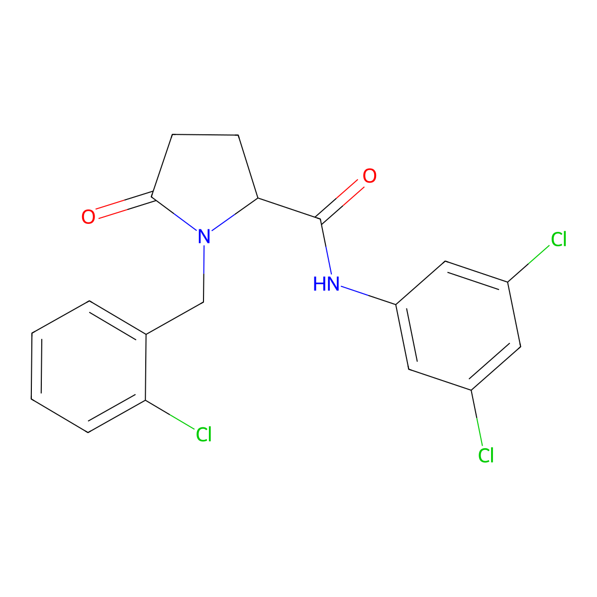 1-[(2-chlorophenyl)methyl]-N-(3,5-dichlorophenyl)-5-oxopyrrolidine-2-carboxamide molecular structure, CAS 1009499-22-2