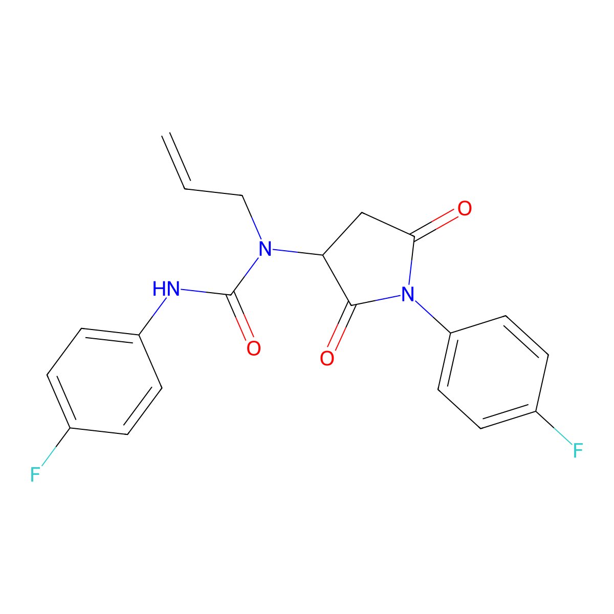 3-(4-Fluorophenyl)-1-[1-(4-fluorophenyl)-2,5-dioxopyrrolidin-3-yl]-1-prop-2-enylurea molecular structure, CAS 1009500-47-3