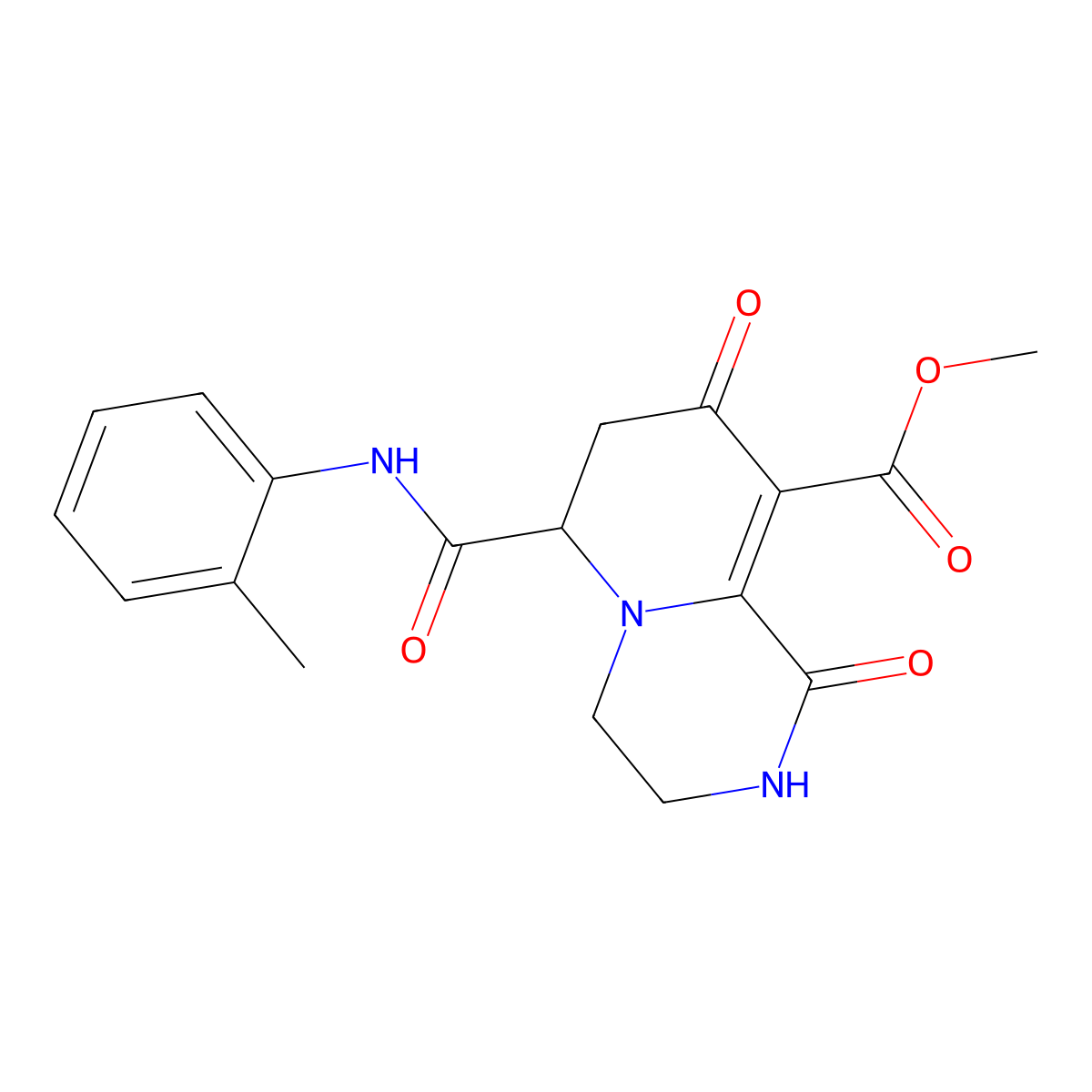 methyl 6-[(2-methylphenyl)carbamoyl]-1,8-dioxo-1,3,4,6,7,8-hexahydro-2H-pyrido[1,2-a]pyrazine-9-carboxylate molecular structure, CAS 1009503-39-2
