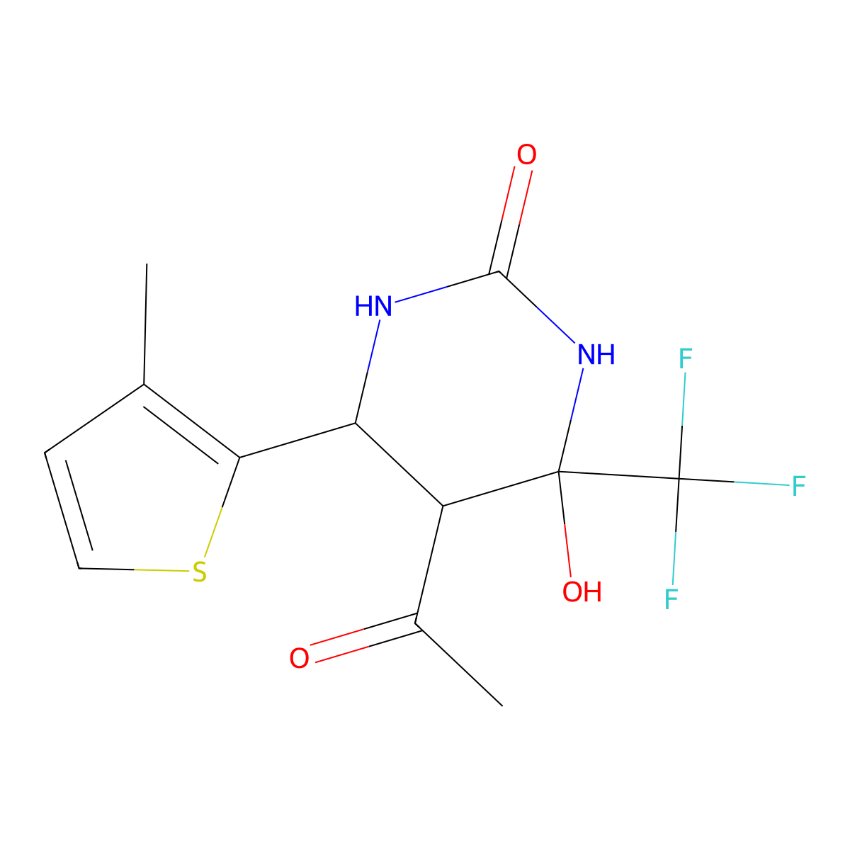 5-acetyl-4-hydroxy-6-(3-methylthiophen-2-yl)-4-(trifluoromethyl)tetrahydropyrimidin-2(1H)-one molecular structure, CAS 1009505-67-2