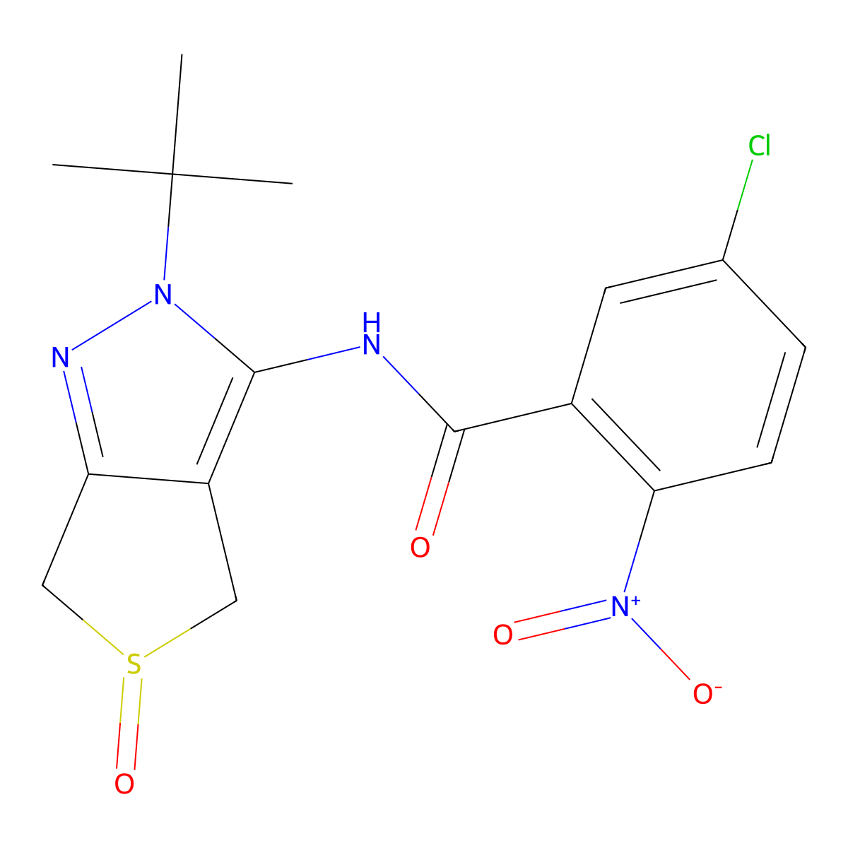 N-(2-(tert-butyl)-5-oxido-4,6-dihydro-2H-thieno[3,4-c]pyrazol-3-yl)-5-chloro-2-nitrobenzamide molecular structure, CAS 1009506-21-1
