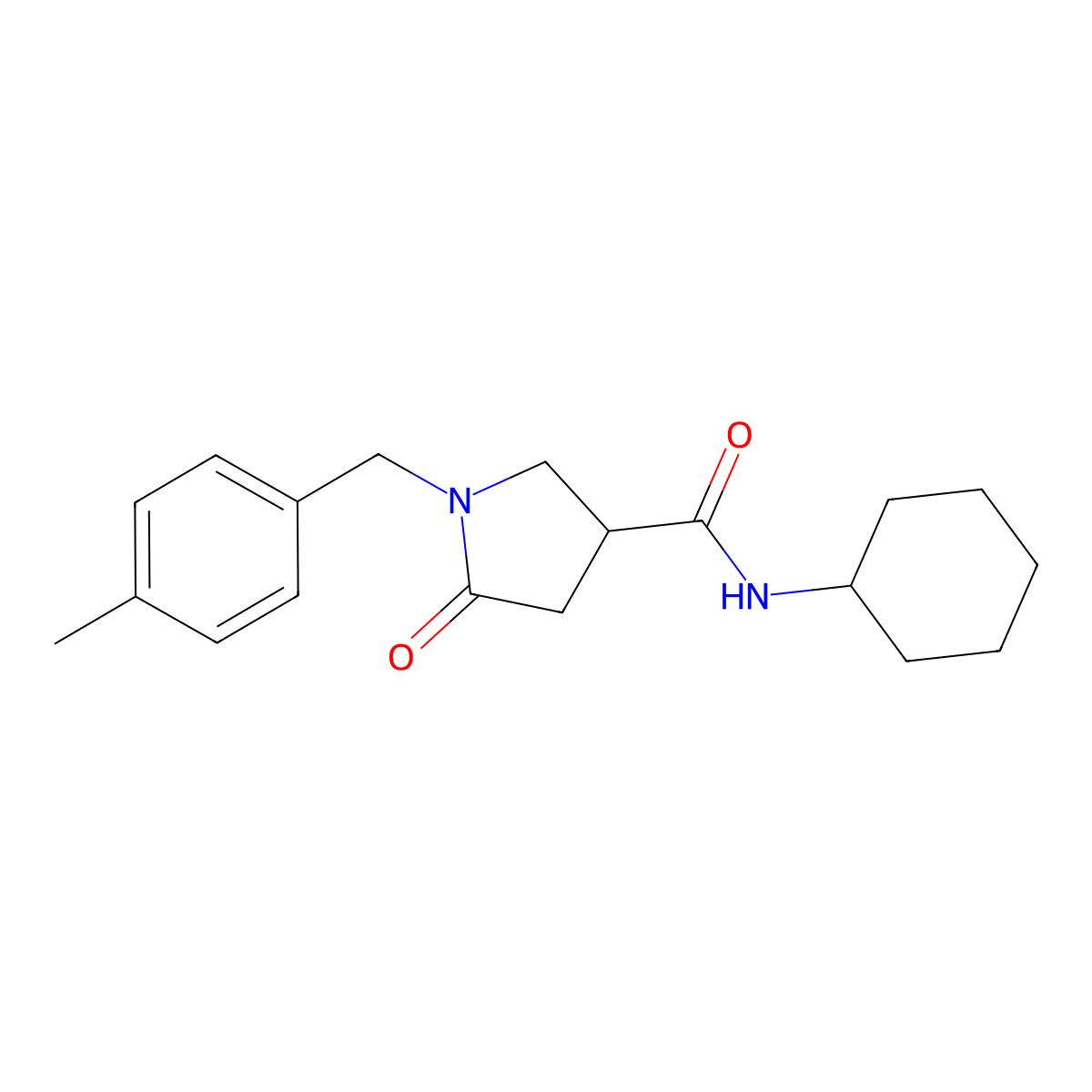 N-cyclohexyl-1-[(4-methylphenyl)methyl]-5-oxopyrrolidine-3-carboxamide molecular structure, CAS 1009507-23-6