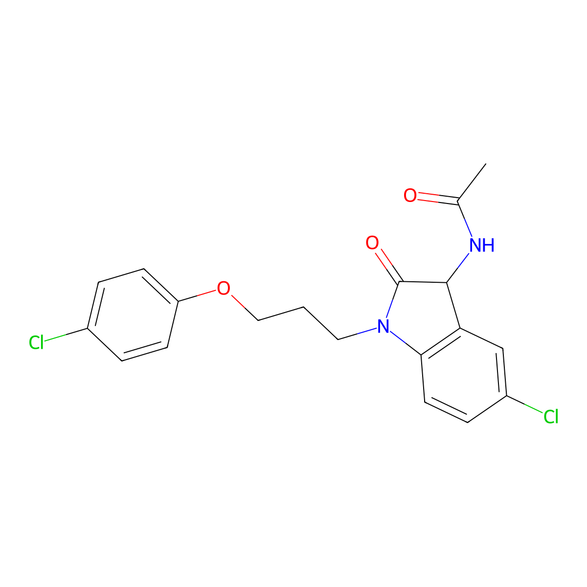 N-(5-chloro-1-(3-(4-chlorophenoxy)propyl)-2-oxoindolin-3-yl)acetamide molecular structure, CAS 1009515-23-4