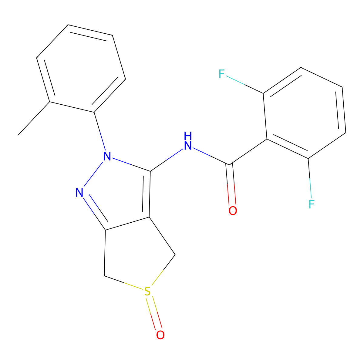 2,6-difluoro-N-(5-oxido-2-(o-tolyl)-4,6-dihydro-2H-thieno[3,4-c]pyrazol-3-yl)benzamide molecular structure, CAS 1009515-57-4