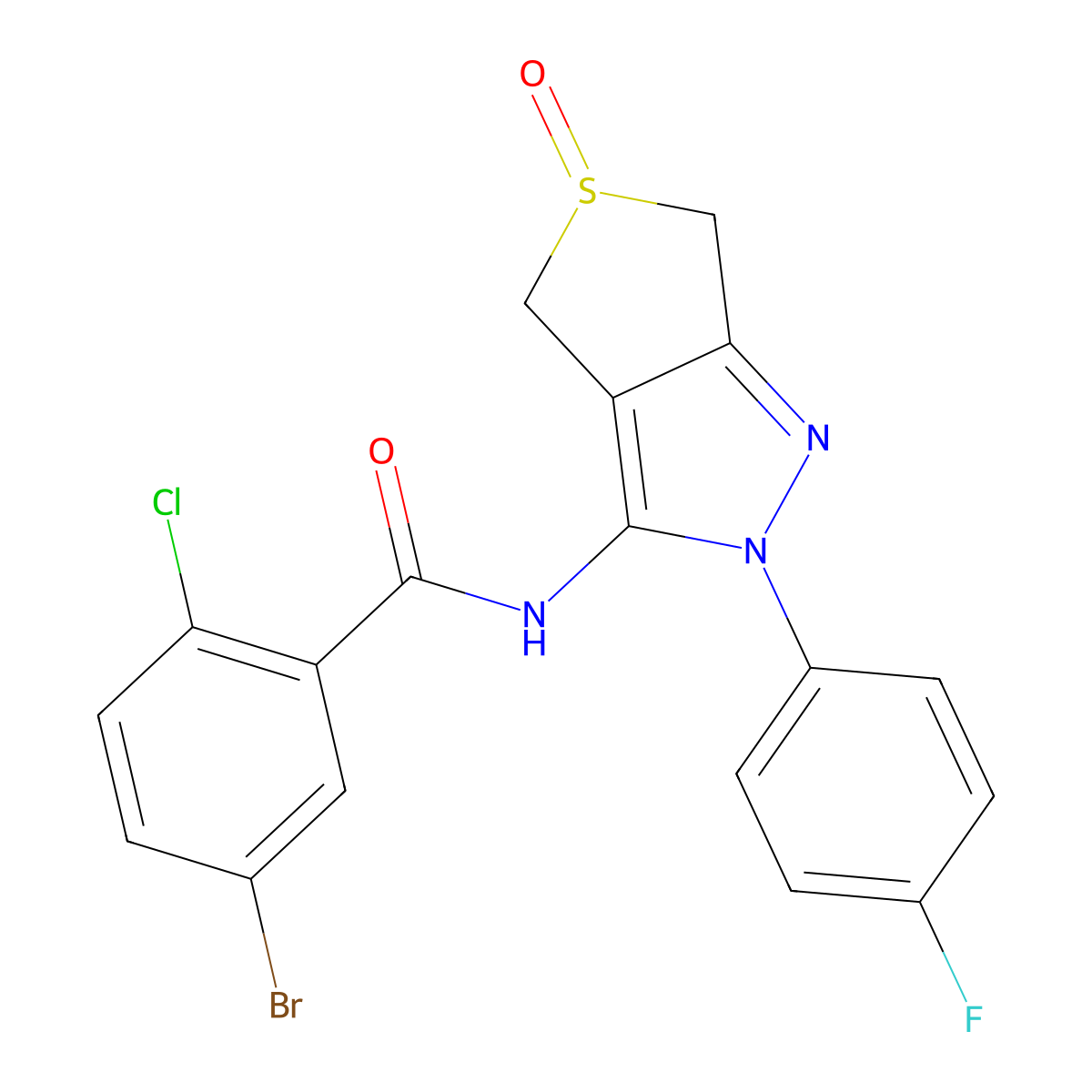 5-bromo-2-chloro-N-[2-(4-fluorophenyl)-5-oxo-4,6-dihydrothieno[3,4-c]pyrazol-3-yl]benzamide molecular structure, CAS 1009515-58-5