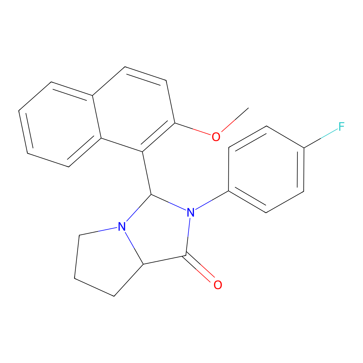 2-(4-fluorophenyl)-3-(2-methoxynaphthalen-1-yl)hexahydro-1H-pyrrolo[1,2-c]imidazol-1-one molecular structure, CAS 1009516-56-6