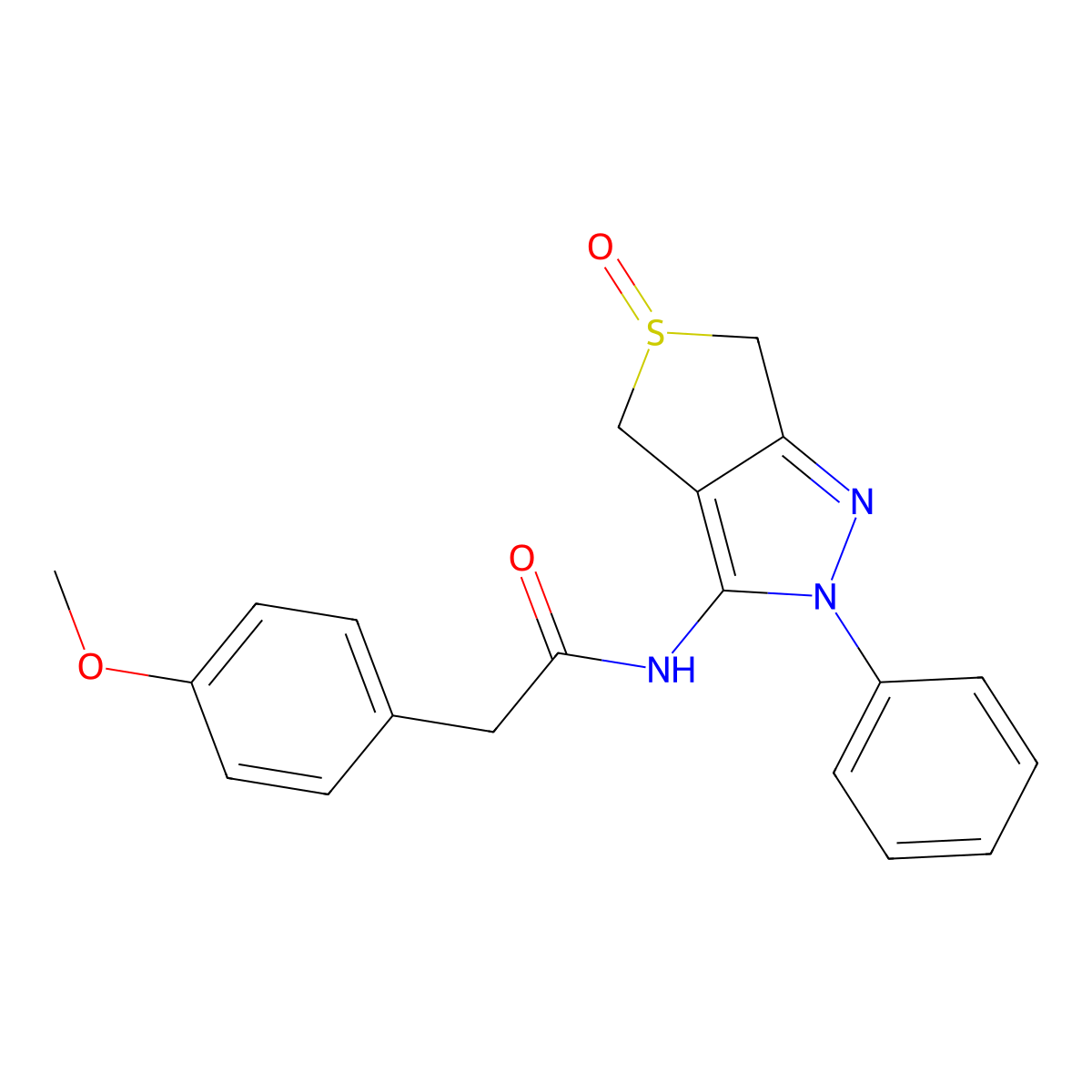 2-(4-methoxyphenyl)-N-(5-oxido-2-phenyl-4,6-dihydro-2H-thieno[3,4-c]pyrazol-3-yl)acetamide molecular structure, CAS 1009517-61-6
