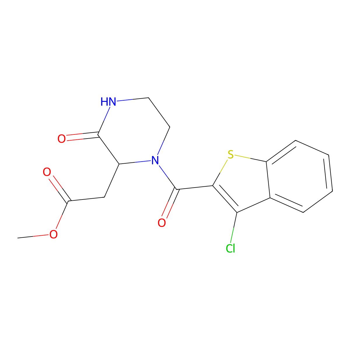 Methyl 2-(1-(3-chlorobenzo[b]thiophene-2-carbonyl)-3-oxopiperazin-2-yl)acetate molecular structure, CAS 1009520-62-0