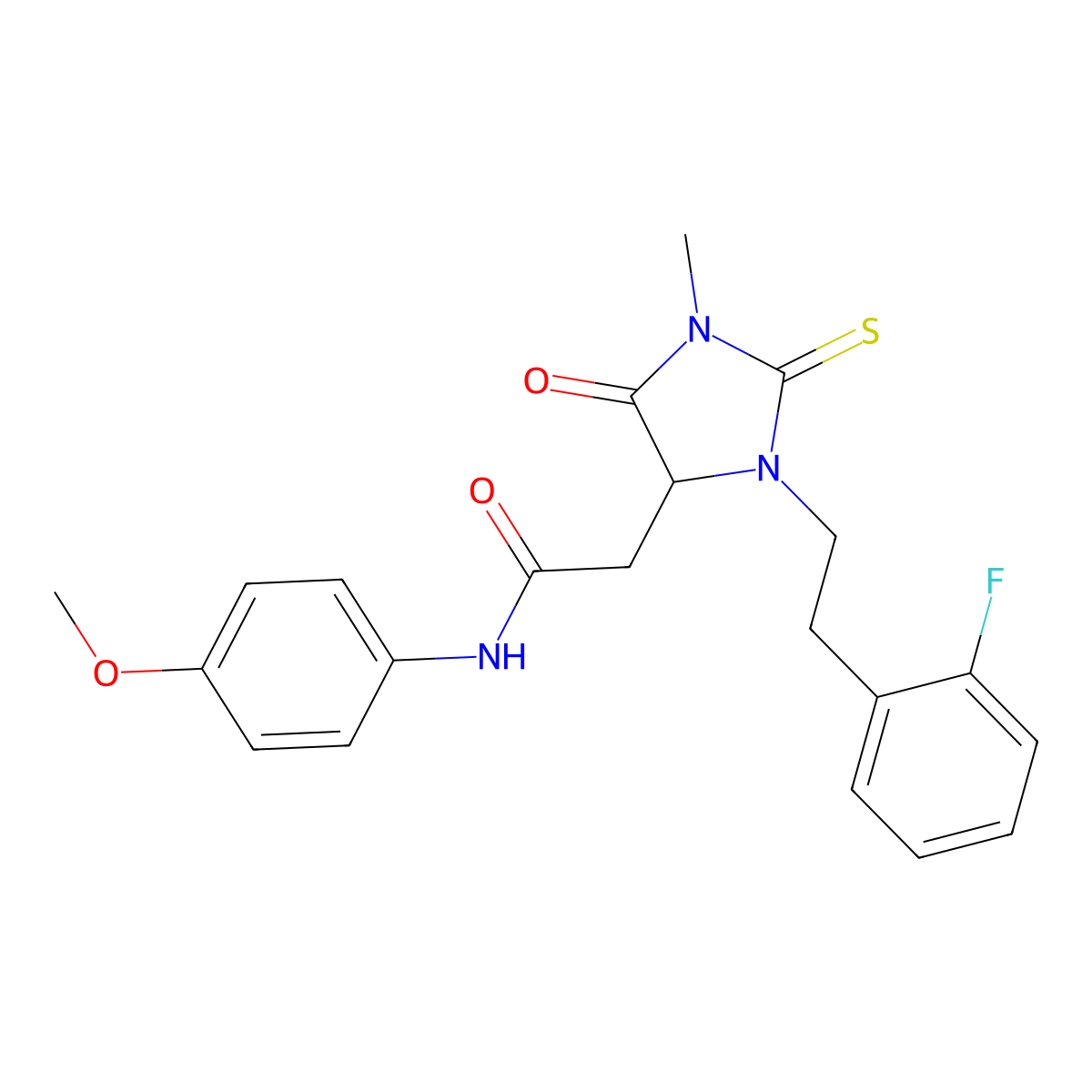 2-[3-[2-(2-fluorophenyl)ethyl]-1-methyl-5-oxo-2-sulfanylideneimidazolidin-4-yl]-N-(4-methoxyphenyl)acetamide molecular structure, CAS 1009520-64-2