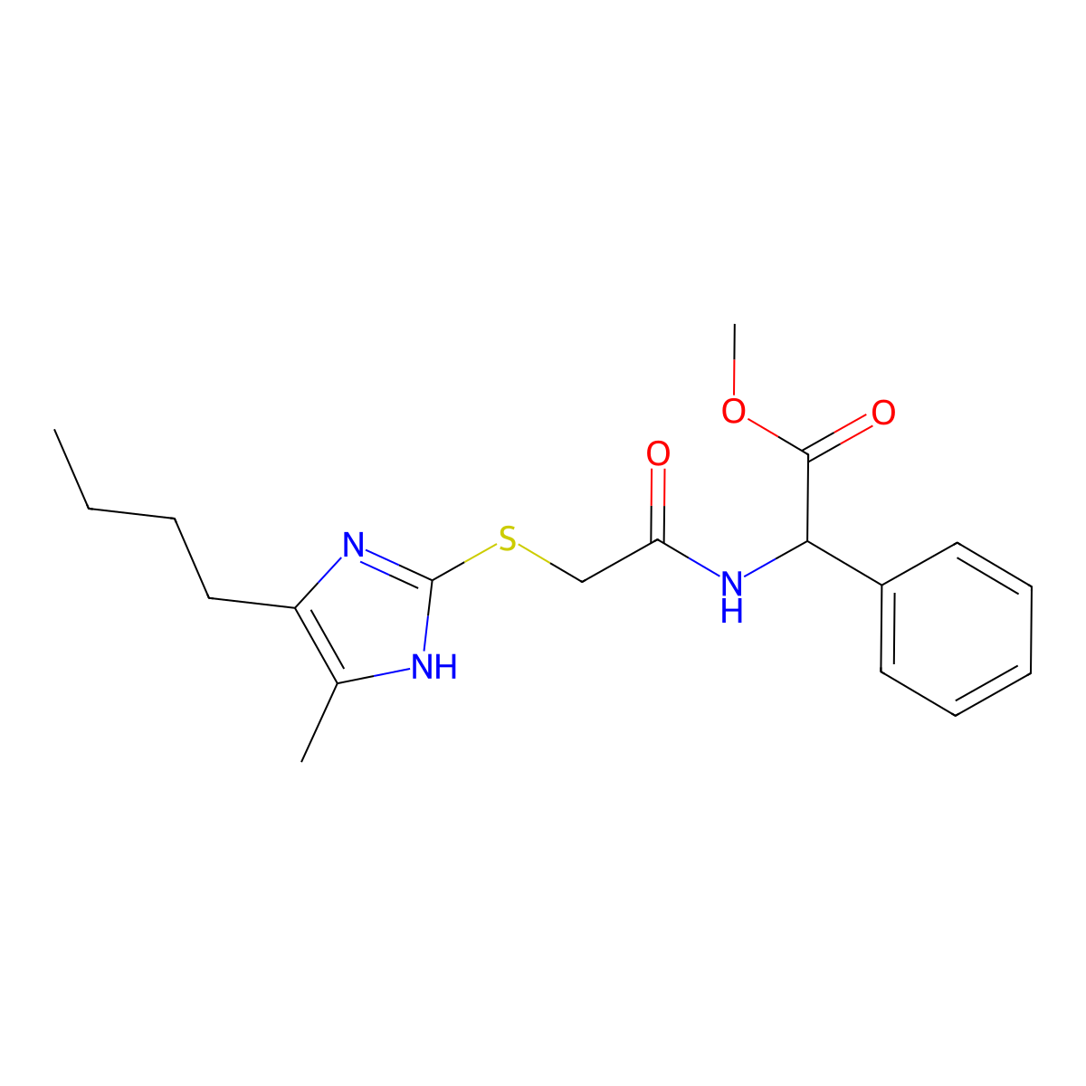 methyl ({[(5-butyl-4-methyl-1H-imidazol-2-yl)sulfanyl]acetyl}amino)(phenyl)acetate molecular structure, CAS 1009526-35-5