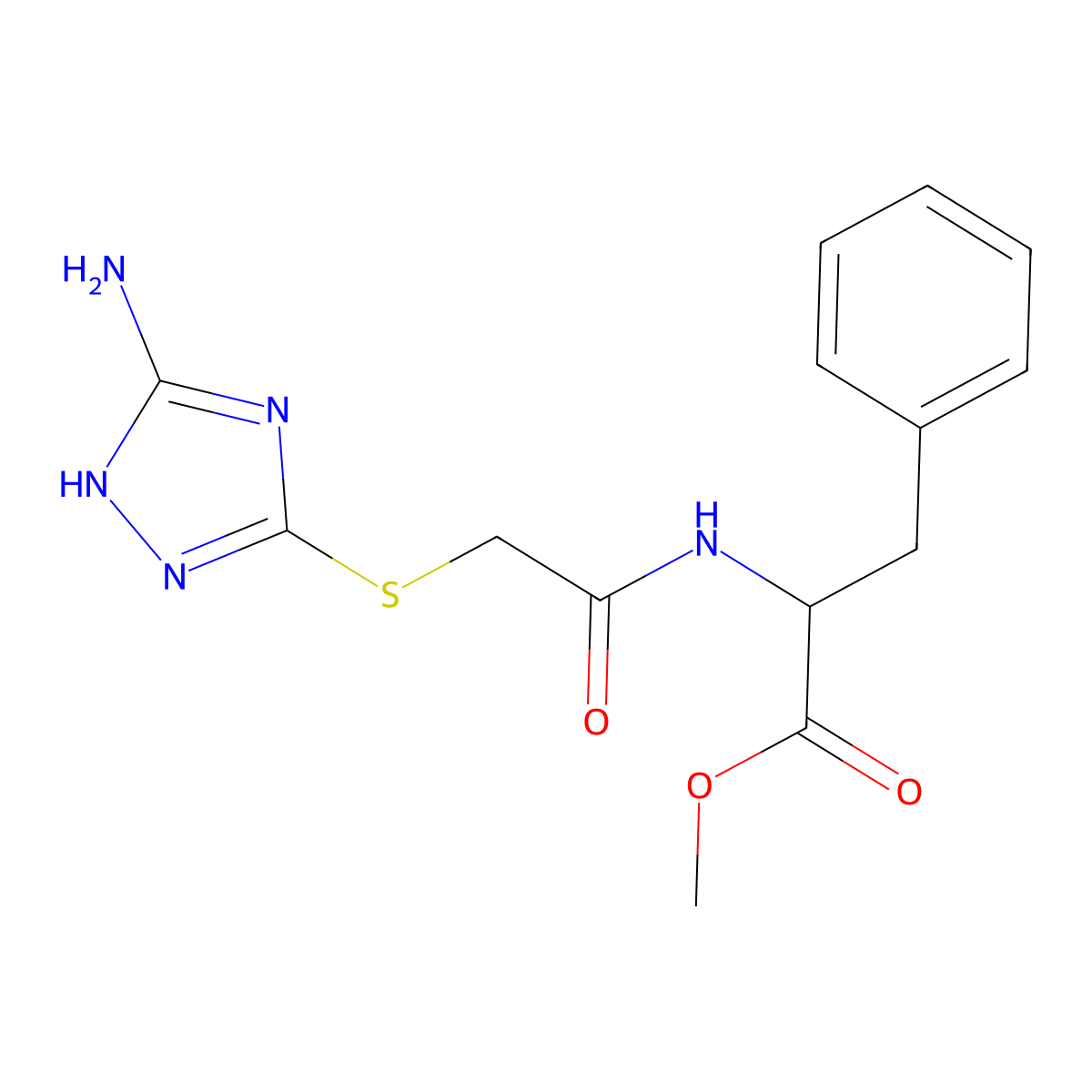 methyl N-{[(3-amino-1H-1,2,4-triazol-5-yl)sulfanyl]acetyl}phenylalaninate molecular structure, CAS 1009527-42-7