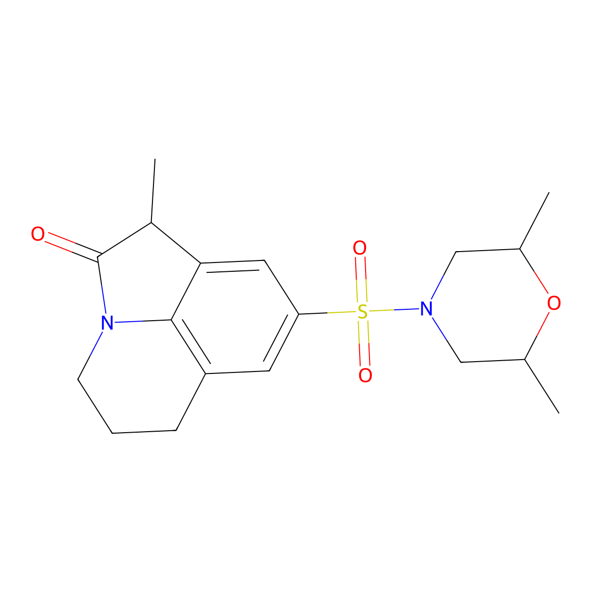 8-((2,6-dimethylmorpholino)sulfonyl)-1-methyl-5,6-dihydro-1H-pyrrolo[3,2,1-ij]quinolin-2(4H)-one molecular structure, CAS 1009533-35-0