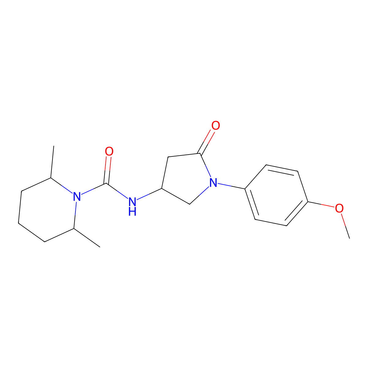 N-[1-(4-methoxyphenyl)-5-oxopyrrolidin-3-yl]-2,6-dimethylpiperidine-1-carboxamide molecular structure, CAS 1009536-60-0
