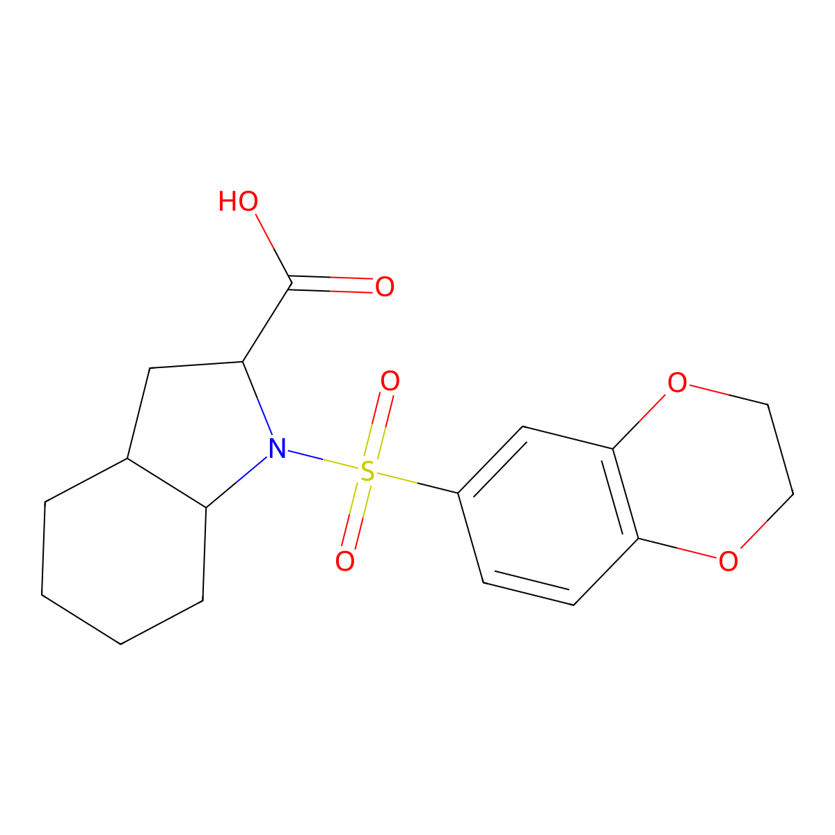 1-(2,3-dihydro-1,4-benzodioxine-6-sulfonyl)-octahydro-1H-indole-2-carboxylic acid molecular structure, CAS 1009540-69-5