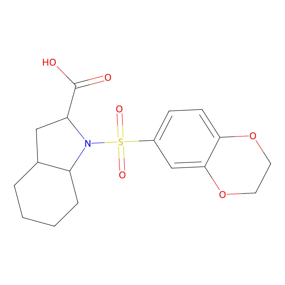 1-(2,3-dihydro-1,4-benzodioxine-6-sulfonyl)-octahydro-1H-indole-2-carboxylic acid molecular structure, CAS 1009540-69-5