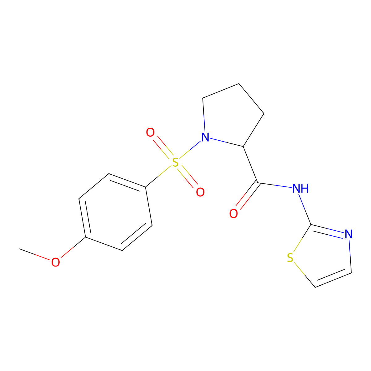1-[(4-methoxyphenyl)sulfonyl]-N-1,3-thiazol-2-ylprolinamide molecular structure, CAS 1009544-80-2