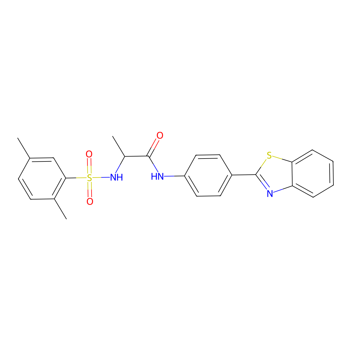 N-[4-(1,3-benzothiazol-2-yl)phenyl]-2-[(2,5-dimethylphenyl)sulfonylamino]propanamide molecular structure, CAS 1009544-83-5