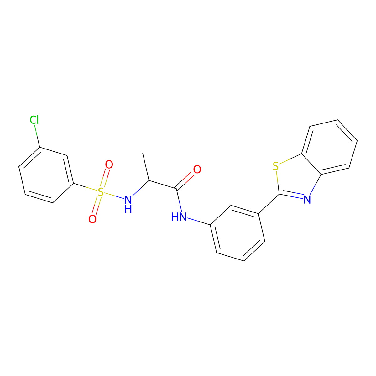 N-[3-(1,3-benzothiazol-2-yl)phenyl]-2-(3-chlorobenzenesulfonamido)propanamide molecular structure, CAS 1009544-84-6