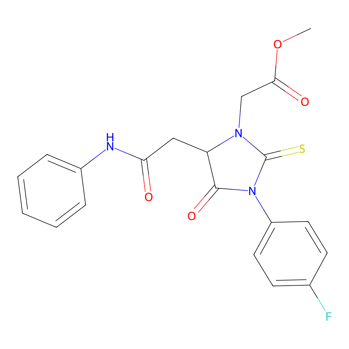 Methyl [5-(2-anilino-2-oxoethyl)-3-(4-fluorophenyl)-4-oxo-2-thioxo-1-imidazolidinyl]acetate molecular structure, CAS 1009547-13-0