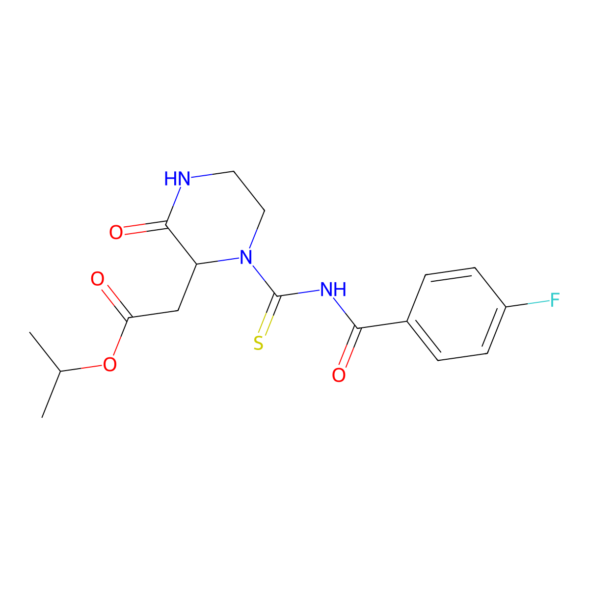 Isopropyl (1-{[(4-fluorobenzoyl)amino]carbonothioyl}-3-oxo-2-piperazinyl)acetate molecular structure, CAS 1009548-44-0