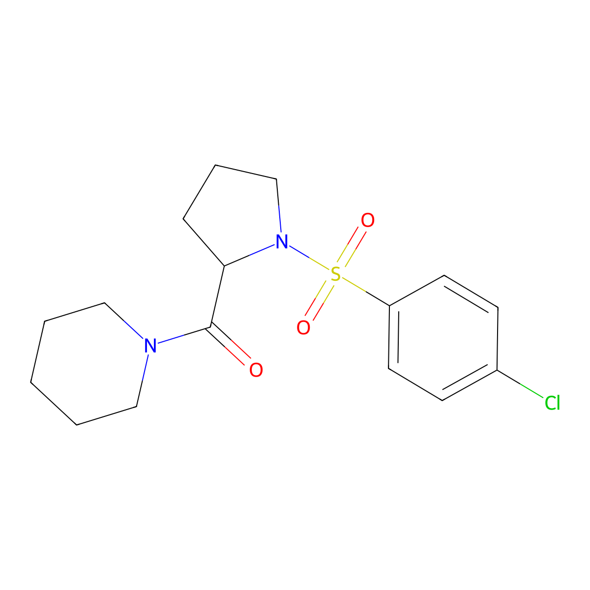 [1-(4-Chlorophenyl)sulfonylpyrrolidin-2-yl]-piperidin-1-ylmethanone molecular structure, CAS 1009550-48-4