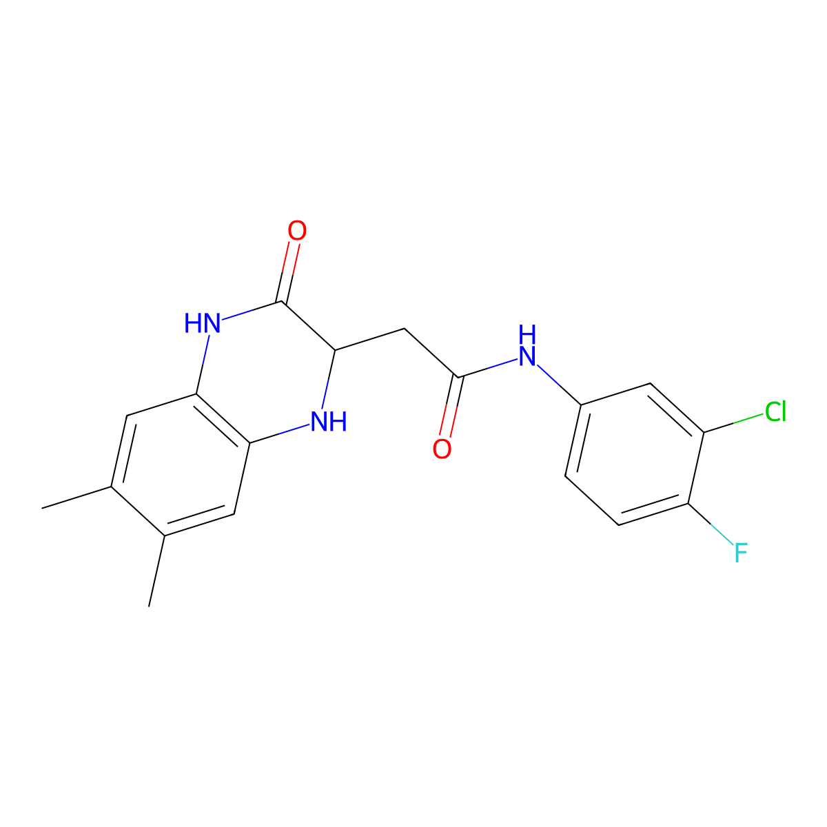 N-(3-chloro-4-fluorophenyl)-2-(6,7-dimethyl-3-oxo-1,2,3,4-tetrahydroquinoxalin-2-yl)acetamide molecular structure, CAS 1009551-86-3