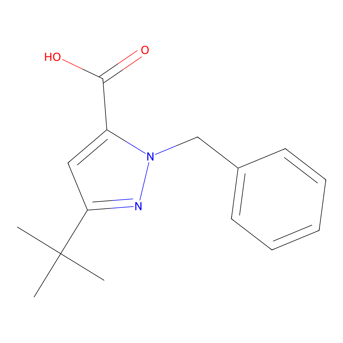 1-Benzyl-3-tert-butyl-1H-pyrazole-5-carboxylic acid molecular structure, CAS 100957-85-5