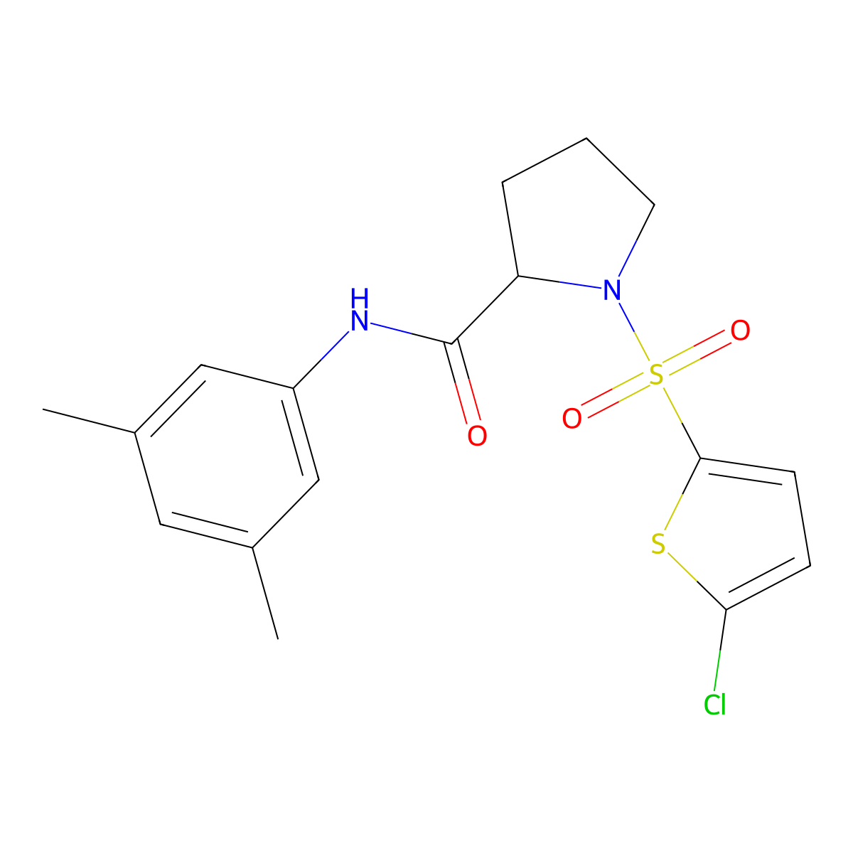 1-((5-chlorothiophen-2-yl)sulfonyl)-N-(3,5-dimethylphenyl)pyrrolidine-2-carboxamide molecular structure, CAS 1009576-21-9
