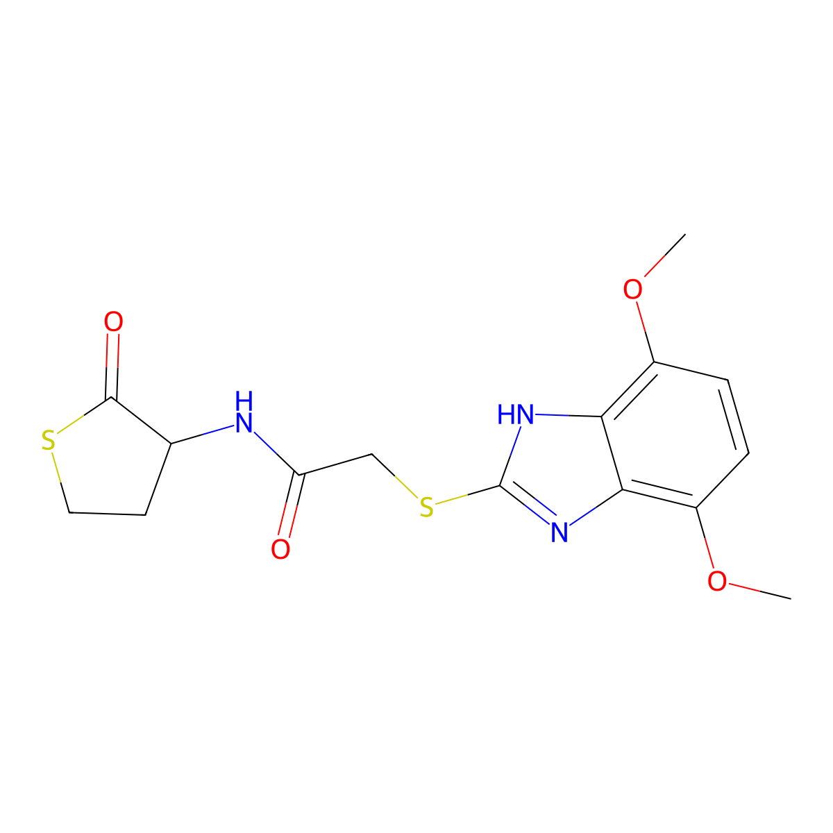 2-[(4,7-dimethoxy-1H-benzimidazol-2-yl)sulfanyl]-N-(2-oxotetrahydrothiophen-3-yl)acetamide molecular structure, CAS 1009582-00-6