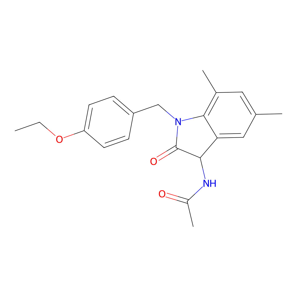 N-{1-[(4-ethoxyphenyl)methyl]-5,7-dimethyl-2-oxoindolin-3-yl}acetamide molecular structure, CAS 1009593-61-6