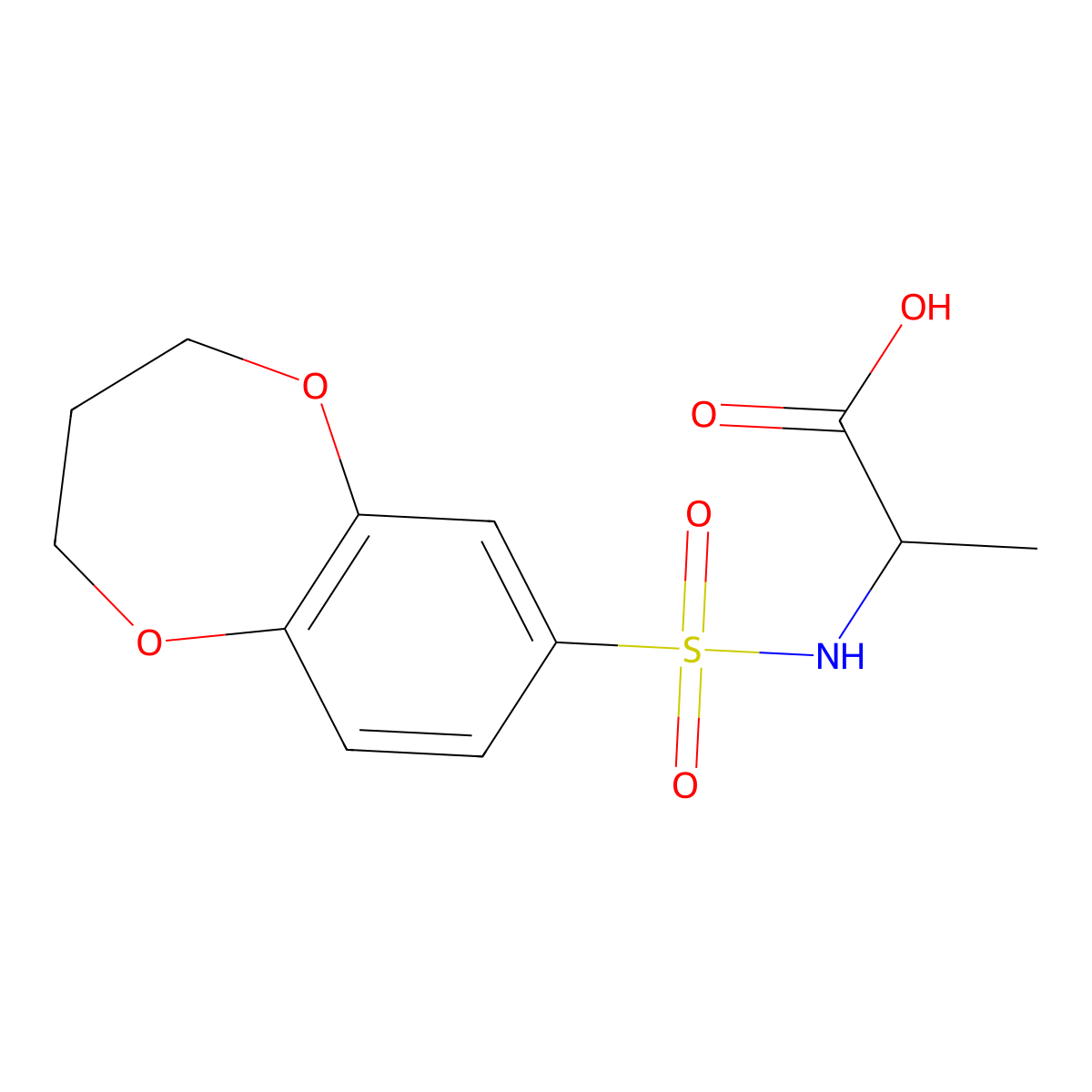 2-[(3,4-dihydro-2H-1,5-benzodioxepin-7-ylsulfonyl)amino]propanoic acid molecular structure, CAS 1009595-24-7