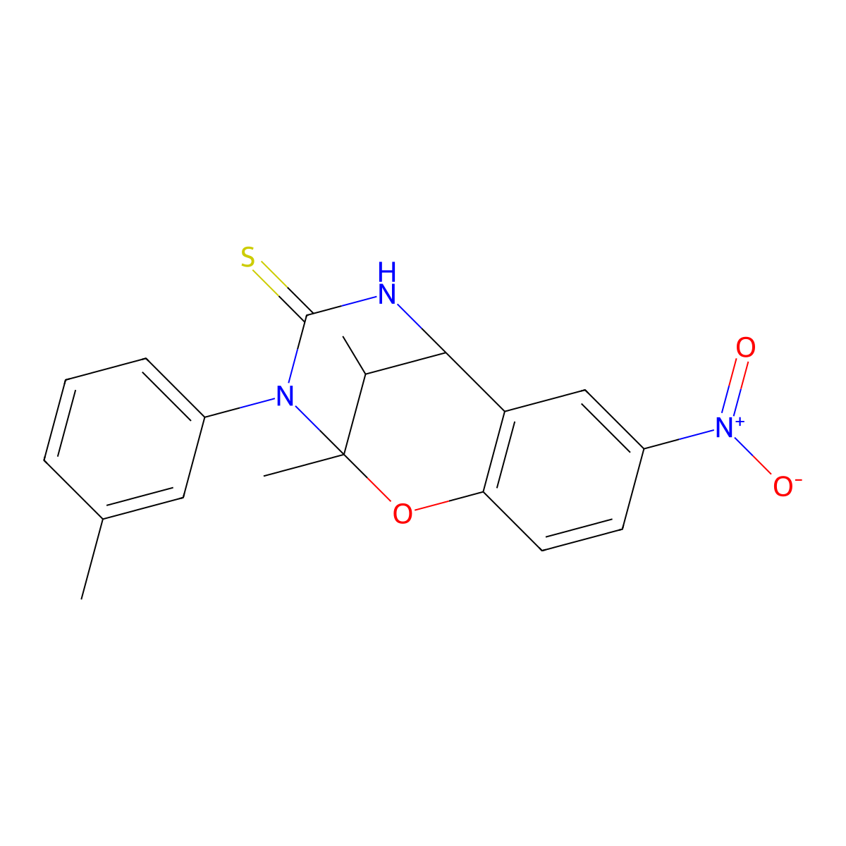 2,11-dimethyl-8-nitro-3-(m-tolyl)-5,6-dihydro-2H-2,6-methanobenzo[g][1,3,5]oxadiazocine-4(3H)-thione molecular structure, CAS 1009596-69-3