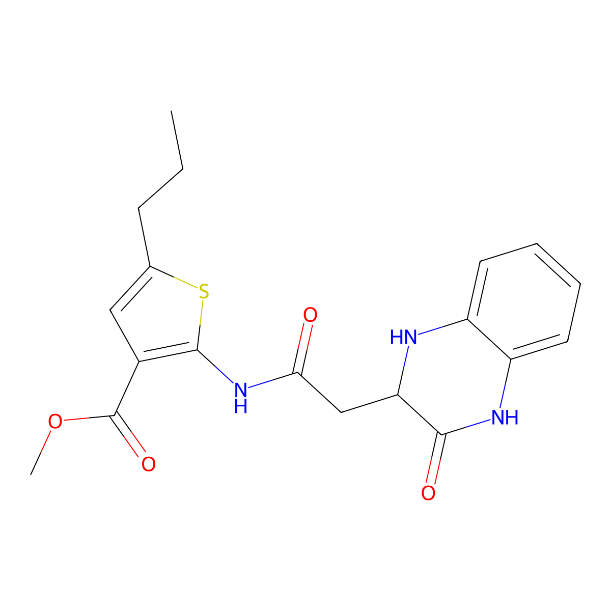 Methyl 2-{[(3-oxo-1,2,3,4-tetrahydroquinoxalin-2-yl)acetyl]amino}-5-propylthiophene-3-carboxylate molecular structure, CAS 1009601-45-9